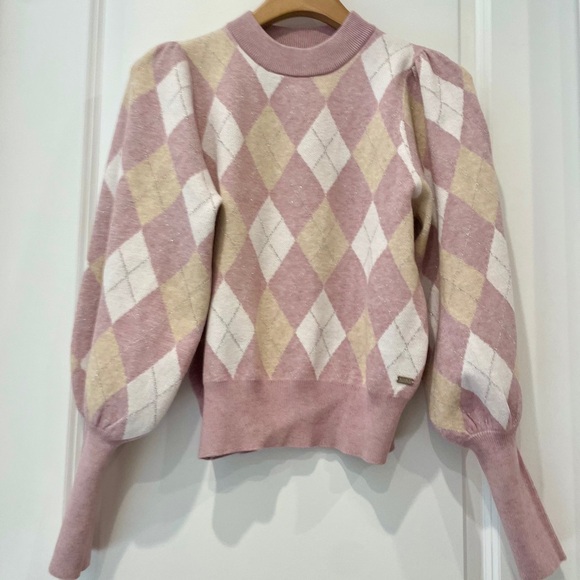 Buffalo David Bitton Sweaters - Buffalo David Bitton Pink and Cream Argyle Sweater